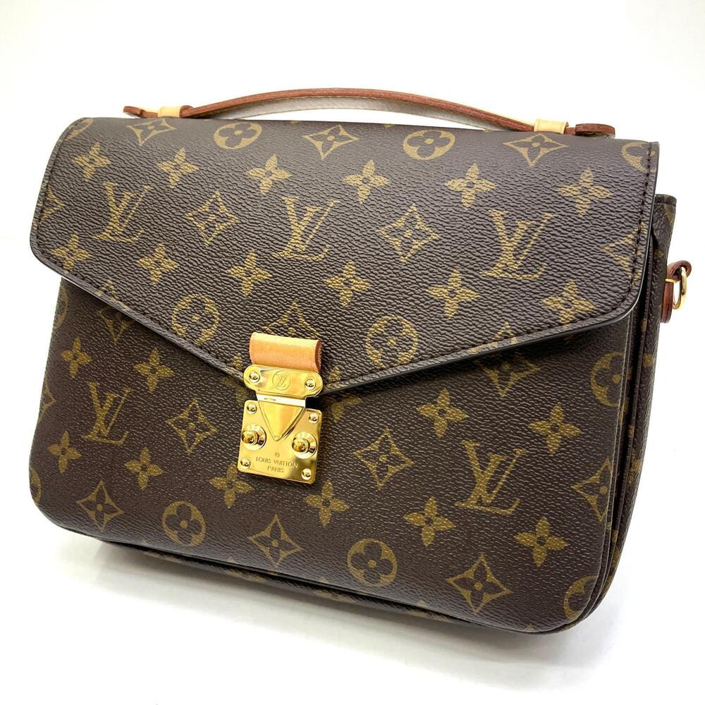 Louis Vuitton Pochette Metis Bag Pouch Leather Black Brown